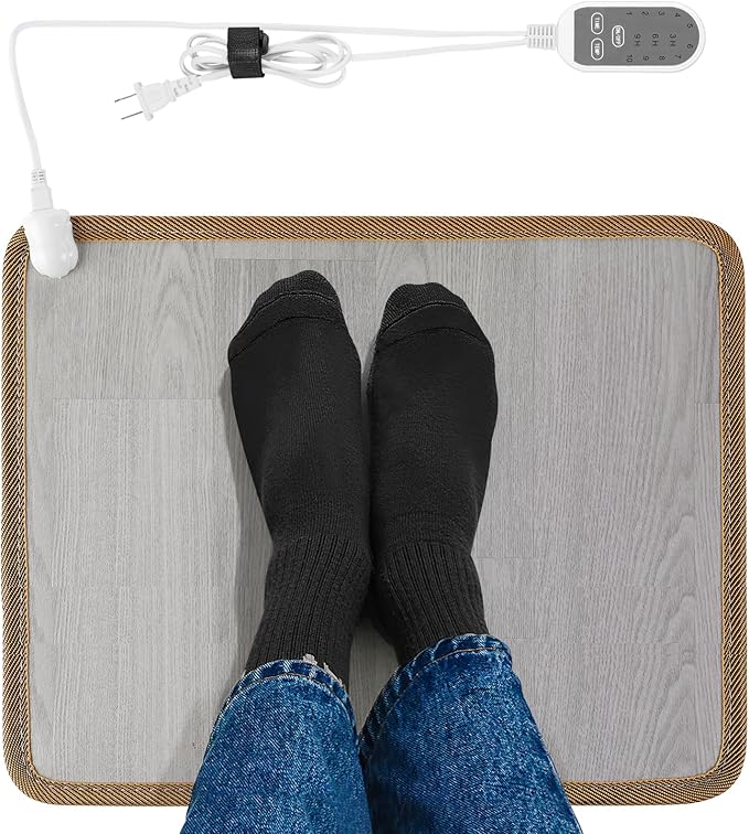 Heated Floor Mat - Foot Warmer Under Desk, 15.7x19.7in Heated Feet Rest for Home Office Desk, Winter 110V Electric Heating Pad with 3 Timers & 10 Adjustable Temperature