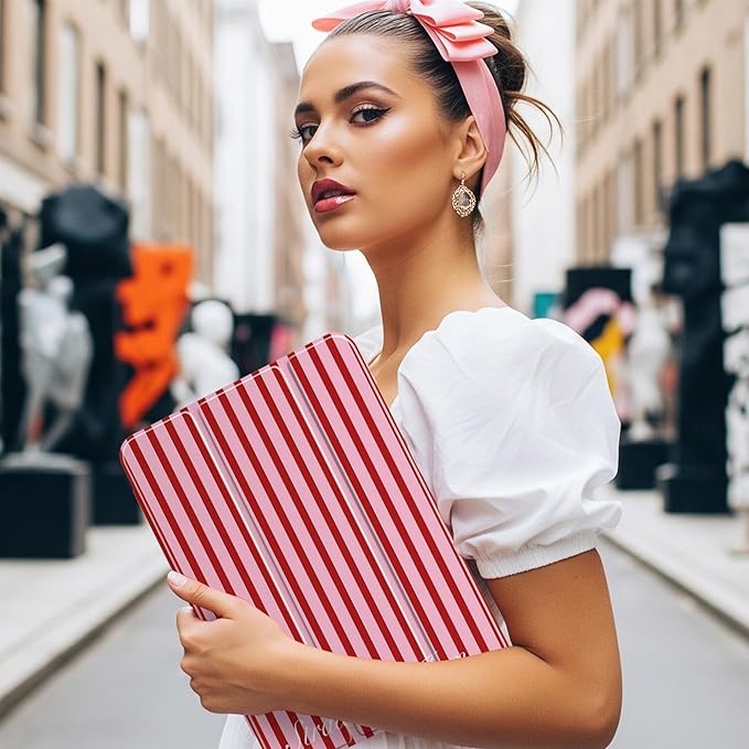 Case for iPad Air 13 inch 2026 M4 2025 M3 2024 M2 Release with Pencil Holder Slim Cute Striped Trifold Stand Cover with Clear Back Auto Sleep Aesthetic Preppy Design for Girls Women, Stripe
