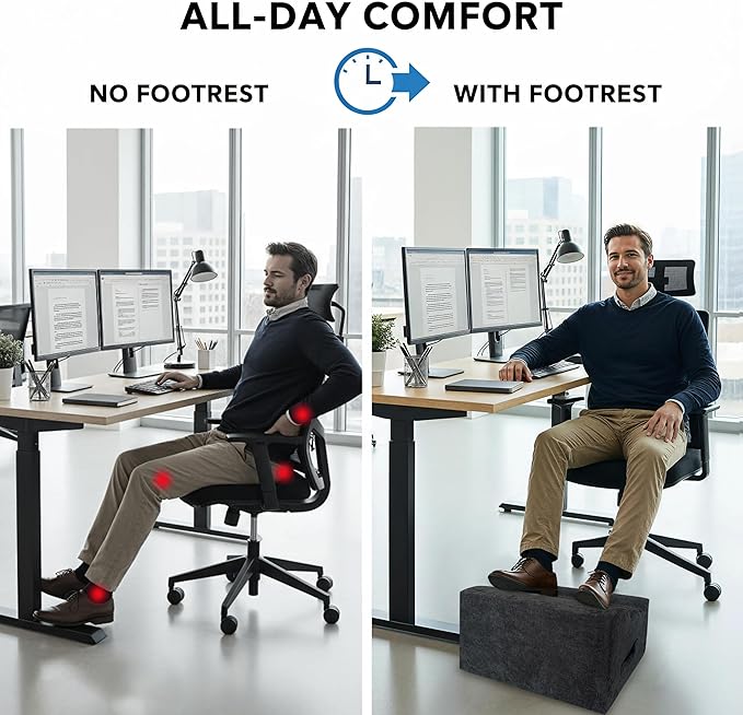 Foot Rest Under Desk, Comfortable Office Footrest, Ergonomic Foot Stool for Long Sitting with Curved Design Relieves Leg Pressure (Dark Gray)