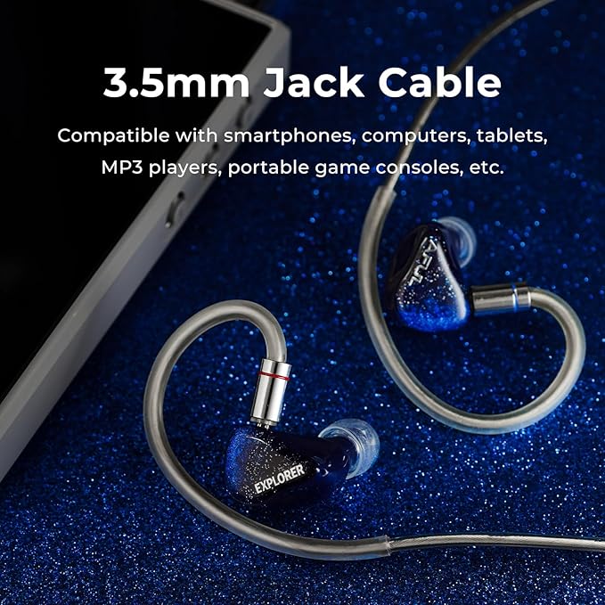 HiFiGo IEMs, AFUL Explorer in Ear Monitors, 1DD+2BA Hybrid Drivers Wired Headphone, Gaming Earbud, HiFi Earphone with Detachable Silver-Plated Copper Cable for Musician Audiophile (3.5mm)
