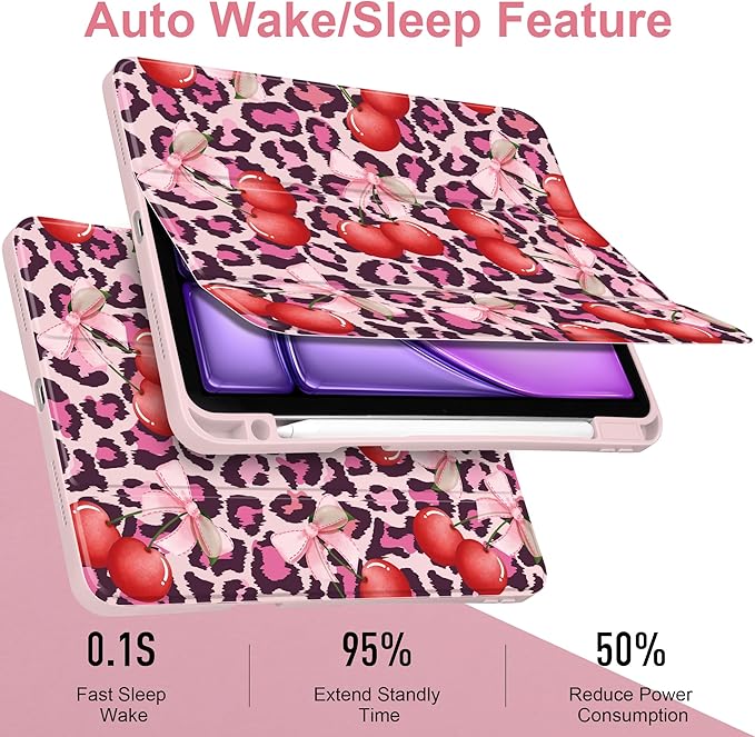 Case for iPad Air 13 inch 2026 M4 2025 M3 2024 M2 Release with Pencil Holder - Aesthetic Cute Design Trifold Cover with Soft TPU Bumper Clear Back Auto Sleep for Girls Women, Leopard Print