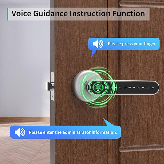 IRONZON Fingerprint Door Handle for Bedrooms - 190F 3-in-1 Fingerprint Door Lock with Keypad, Fingerprint Door Knob for Bedroom with Key, Keyless Entry Door Handle - Silver