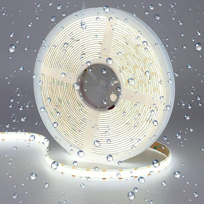 GOMING 32.8ft(10M) DC 24V Double Row COB LED Strip Light Cool White 6000K IP65 Waterproof 6000LEDs CRI 93+ 20000lm Uniform Glow Dotless Flexible LED Tape Lights for DIY Home Decor(No Power Supply)