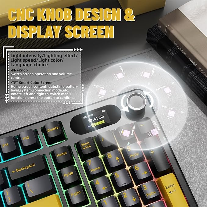 MAMBASNAKE Attack Shark X98 Pro Wireless Mechanical Keyboard with Screen & Knob, 2.4G/USB-C/BT5.0 Gasket Hot Swappable Creamy Keyboard102 Keys, Web Driver RGB Gaming Keyboard for PC/Mac/PS4/Xbox