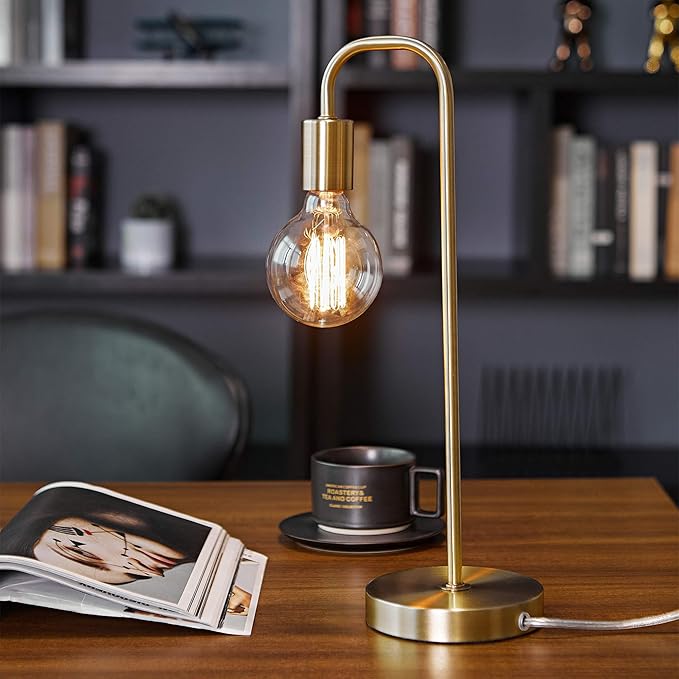 Globe Electric 67433 Holden 18" Table Lamp, Matte Brass, Modern, Night Stand, Bedroom Décor, Living Room, Bedside Light