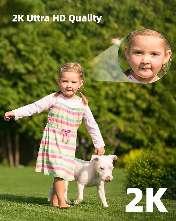 CKK 2K Security Camera Outdoor Corded Power, 2 Pcs 3MP PTZ WiFi Home Security Camera - 2.4G/5G Dual-Band, 360° Pan-Tilt, Color Night Vision, Motion Alerts, 2-Way Audio, 24/7 Recording, Waterproof
