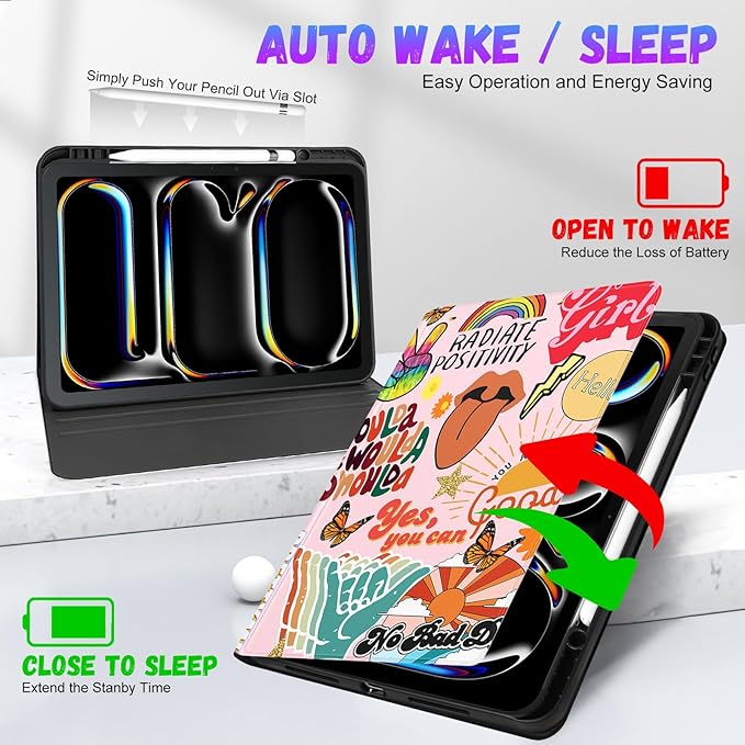 Uppuppy for iPad Pro 13 Inch Case 2024 - Women Cute Girls Folio Smart Cover with Pencil Holder Aesthetic Girly Pretty Unique Fashion for iPad Pro M4 13 Inch Cases A2925 A2926 A3007