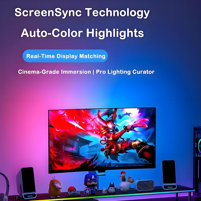 32 Inch Monitor Backlight - Smart LED Strip for PC Monitor Sync - Cinematic Screen Color and Music Rhythm - Software Driven Gaming Desktop Ambient Light for Pro Battlestations (32 inch)