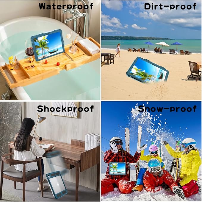 ShellBox Case iPad 10th Gen 10.9 inch Waterproof Case, Full-Body Heavy Duty Shockproof Protective Cover with Kickstand Built-in Screen Protector Pencil Holder Shoulder Strap