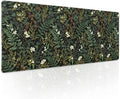 Black Aesthetic Vintage Botanical Gaming Mouse Pad XL Cute Forest Green Plant Nature Floral Extended Large Big Mousepad Non-Slip Stitched Edge Long Mat for Desk Office Computer,31.5×11.8 in