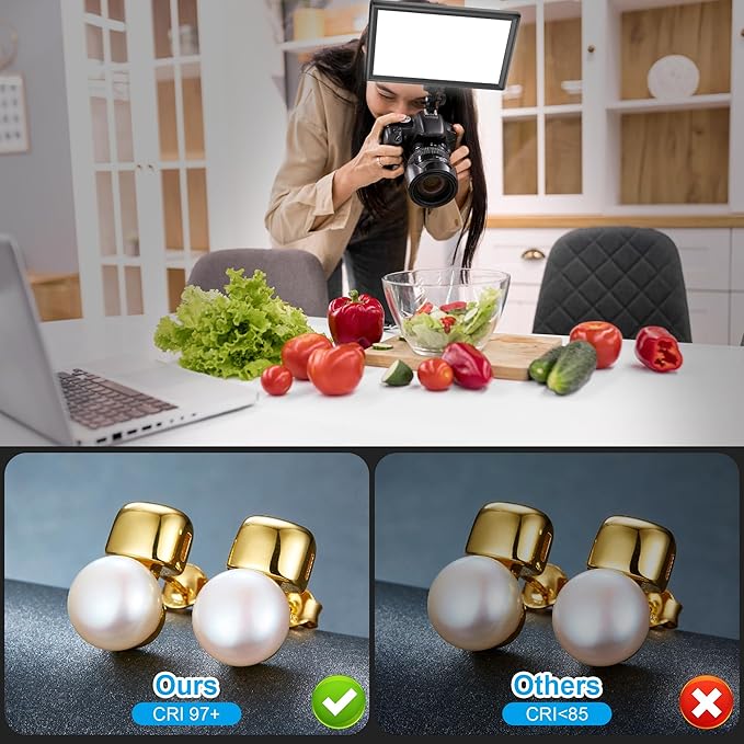 9" LED Video Light, Dimmable Camera Light with Built-in 5000mAh Li-ion Battery, CRI 97, Type C Ports, 3000-6500K Photo Light for Studio/Outdoor Photography, Vlog,Video Conference, Live Stream