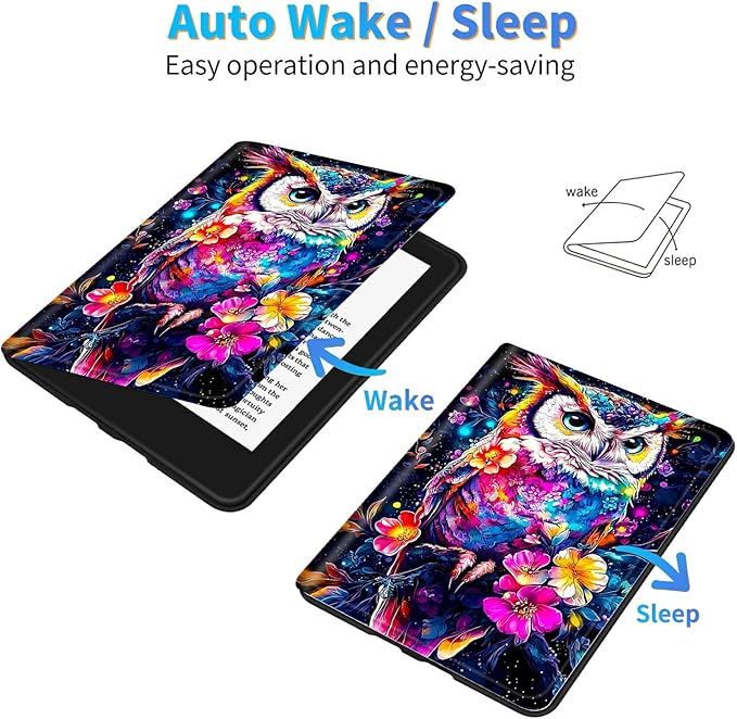 for Case for 6" Kindle 10th Generation 2019 Release (Model No J9G29R) E-Reader Case, Slim Kickstand Stand Leather Smart Cover with Auto Wake/Sleep, Flower Owl