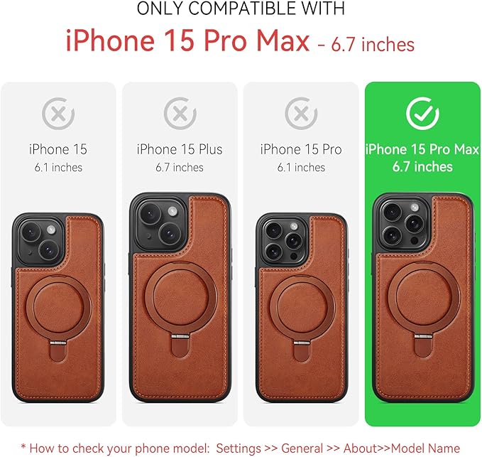 Compatible with iPhone 15 Pro Max Case with Stand, Compatible with MagSafe, Slim PU Leather & Durable TPU Protective Cover Drop-Proof with Tempered Glass Screen Protector 6.7", Brown