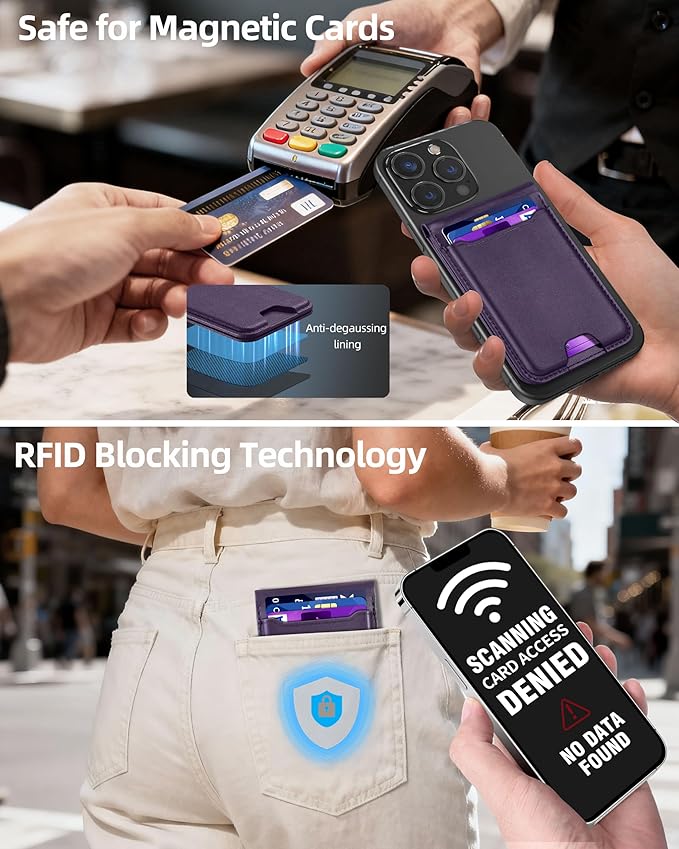 For Magsafe Wallet with Money Clip, Strongest Magnetic Wallet for iPhone 17/16/15/14/13/12 Series, Adjustable Stand, ID Window, 5 Card Holder, RFID Blocking, Not for 13/12 Mini, Elegant Purple
