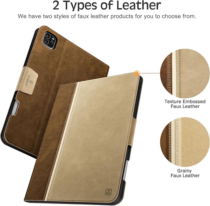 KingBlanc Case for iPad Pro 13 inch (M5 2025/M4 2024) with Pencil Holder, Vegan Leather Stand Cover, Auto Sleep/Wake, Support Pencil Pro/(USB-C), Viewing/Writing Angles, Vintage Notebook Style, Beige