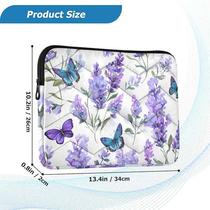 Lavender Laptop Case Sleeve, Butterfly Lavender Pattern Purple Shockproof Protective Computer Carrying Cover, Briefcase Handbags 15-16inch Laptop Sleeve Bag