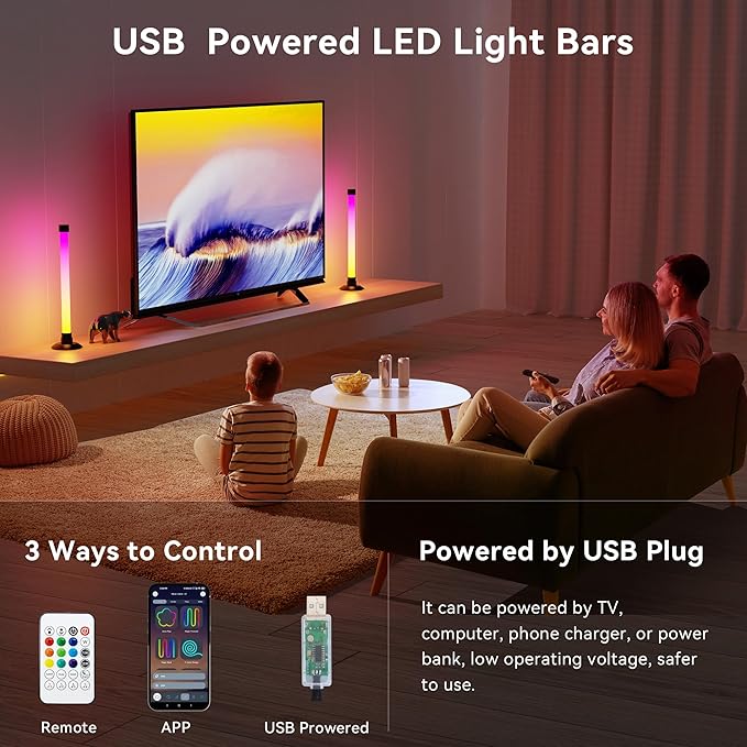 NBBUFF Led Light Bar with Music SynC Color Changing, Led Bar with App & Remote Control, RGB+IC & W Smart RGB Light Bar, USB Powered Led Lights, Dynamic PC Room Monitor Backlight Gaming Accessories