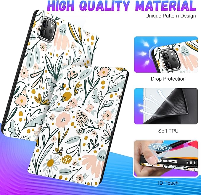 Uppuppy for iPad Air 13 Inch M2/M3, Pro 12.9 Case - Cute Women Girls Girly Aesthetic Floral Pencil Holder Folio Cover for Apple Air 13" 2024/2025, Pro 6th/5th/4th/3rd Generation Case