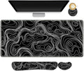 AIMSA Keyboard Mouse Pad Set, Large Gaming Mouse Pad +Wrist Rest Mouse Pad +Keyboard Wrist Support +Coaster, 35x15.7 inch Extended Desk Mat for Easy Typing Pain Relief (Black Topographic)