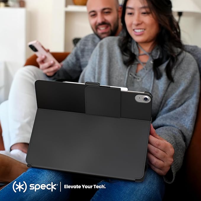 Speck New iPad Air 11 Case (2024) - Fits iPad Air (2024/2022/2020, 6th/5th/4th Gen) with Pencil Holder, Drop & Camera Protection, Slim Multi Range Stand, Balance Folio - Black/Black/White