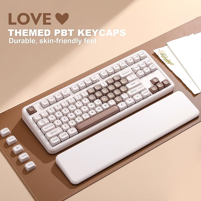 YUNZII B87 Wireless Mechanical Keyboard,QMK/VIA Programmable,TKL Layout 87 Keys,BT/2.4G/USB-C,Hot Swap Gasket Mount RGB Backlit Gaming with Wrist Rest for Win/Mac (Brown Heart, Milk V2)