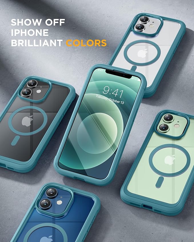 Miracase Glass Series Designed for iPhone 12/12 Pro 6.1 Inch, Upgrade Full-Body Magnetic Case with Built-in 9H Tempered Glass Screen Protector, with Camera Lens Protector, Magnetic Green