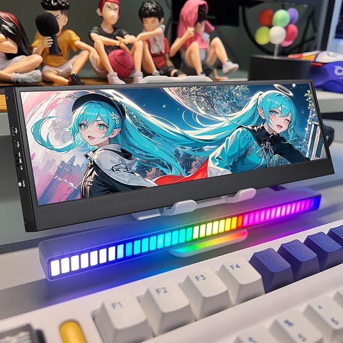 wisecoco 14'' 4K UHD IPS 3840x1100 Stretched Bar Touch Screen Display Monitor for Laptop Computer PC Speed Temperature Windows Aida64 CPU GPU HDMI Secondary Monitor for Music Media Timeline Editing