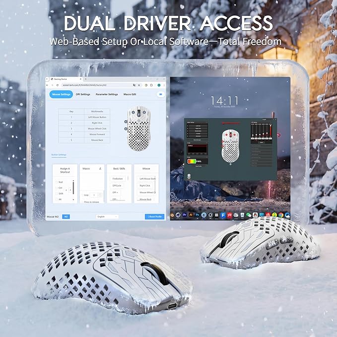 ATTACK SHARK MAMBASNAKE M2 Wireless Gaming Mouse,41g Ultra-Lightweight Carbon Fiber Mouse,40,000 DPI,PAW3395PRO Sensor,Wired/BT/2.4GHz Wireless Programmable Mice for Mac/PC Gamer(White)