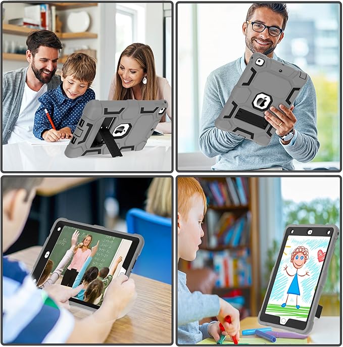 CCMAO Case for iPad 6th/5th Generation (9.7-inch, 2018/2017), iPad Air 2nd Generation Case (2014) with Kickstand, Hybrid Shockproof Protective iPad 9.7 Case, Gray+Black
