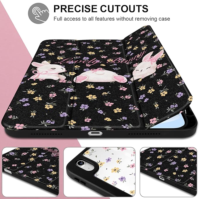 Case for iPad Air 13 inch 2026 M4 2025 M3 2024 M2 Release Slim Lightweight Shockproof Cute Printed Cover with Clear Back TPU Edge Pencil Holder Trifold Stand Auto Wake Sleep, Flowers