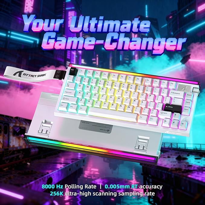 ATTACK SHARK R85 HE 75% Magnetic Wired Gaming Keyboard,8KHz Polling Rate Rapid Trigger,0.005mm RT Precision,256K Scan Rate,Custom Hot-Swappable,Web Driver PC Keyboard for Gamer/Win/Mac,Starlight White