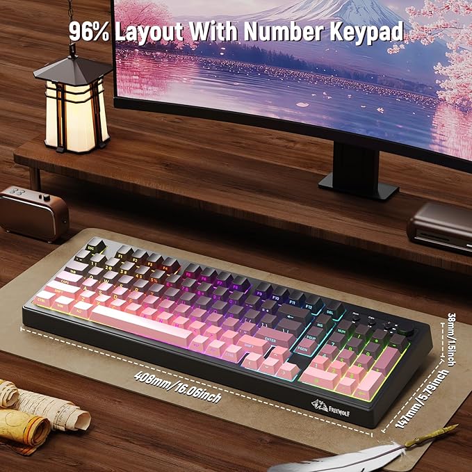 ZIYOU LANG K100 Wireless Gaming Keyboard,99 Keys Tri-Mode BT/2.4GHz/USB-C Creamy Color Keyboard with Number Pad RGB,Media Knob Custom Programmable Computer Keyboards for PC/Mac/Xbox (Pink)