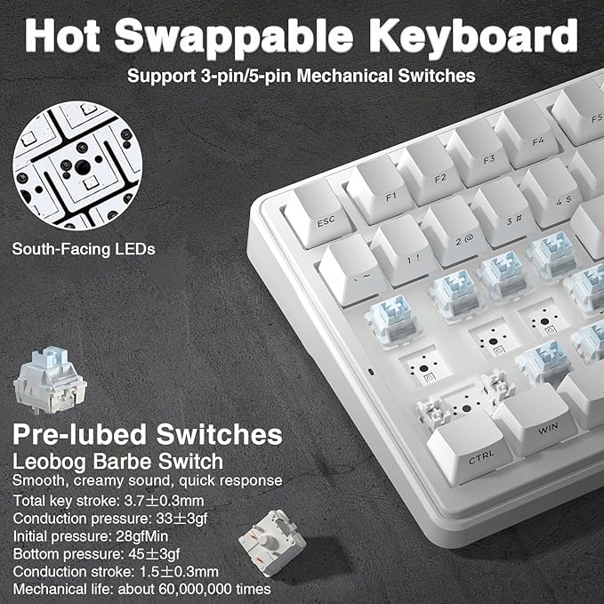 AULA F99 Wireless Mechanical Keyboard,Triple-Mode(BT5.0/2.4GHz/USB-C),Gasket Mounted Creamy Keyboard with Linear Switches, Side Printed PBT Keycaps,RGB Backlit PC Gaming Keyboards for Win/Mac