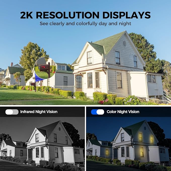 LITYMOL 2K 360° View Security Cameras Wireless Outdoor, Solar Cameras for Home Security, Color/IR Illumination Night Vision, AI Detection, 2-Way Audio, Siren Alarm, SD/Cloud Storage, 2.4g WiFi