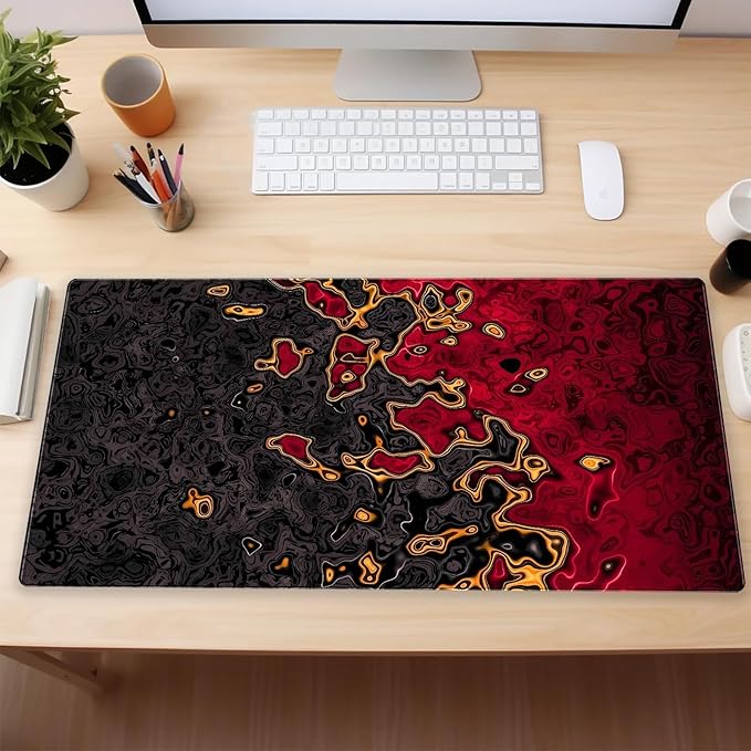 Red and Black Large Gaming Mouse Pad, Fluid Abstract Art Desk Mat 31.5x15.7 inch, Extended XL Non-Slip Micro-Fiber Surface with Natural Rubber Base for Computer Laptop, Home or Office Use