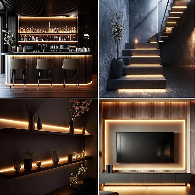 COB LED Strip Lights 2700K, 330+LM/FT, 24V DC LED Tape Light with Strong VHB Backing, CRI 95, UL Listed, Cuttable, Dimmable, Bendable for Bars, Restaurants, Cozy Ambiance (NO Power Supply)