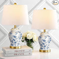 QiMH Chinoiserie Ceramic Table Lamps Set of 2 for Living Room, Vintage Traditional Bedside Lamps for Night Stands, 22" Large Blue and White Table Lamp for Bedroom Cottage, Gold(LED Bulbs Included)