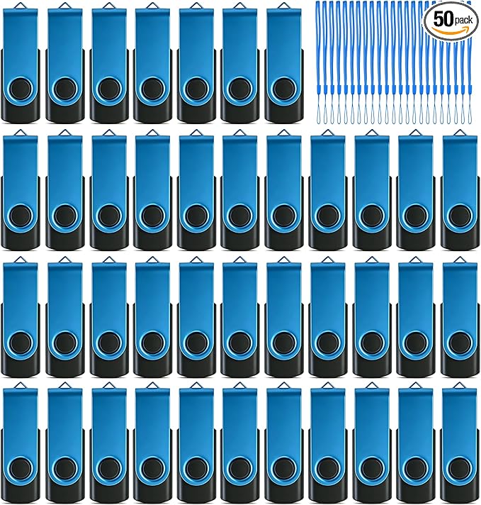 2GB USB Flash Drive 50 Pack USB Thumb Drive Nicepicten Bulk USB 2.0 Flash Drives Pack Swivel Jump Drives Multipack Memory Stick for Data Backup - 2GB Blue