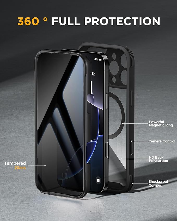 Miracase Magnetic for iPhone 16 Pro Max Case with Privacy Screen Protector [Compatible with MagSafe],Full Camera Protection and Full Body Shockproof Bumper 16 Pro Max Phone Cover 6.9", Black
