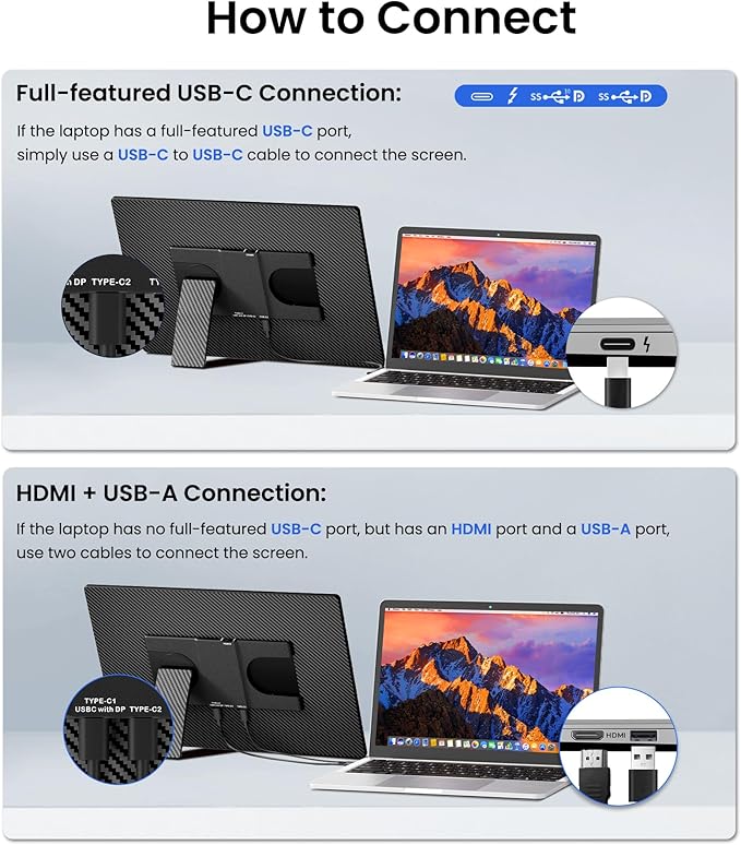 Portable Monitor, 16" 1200P FHD Laptop Screen Extender, Detachable Horizontal/Vertical Monitor, Plug & Play Dual Travel Monitor Build-in Speaker for Laptop/Mac/Windows