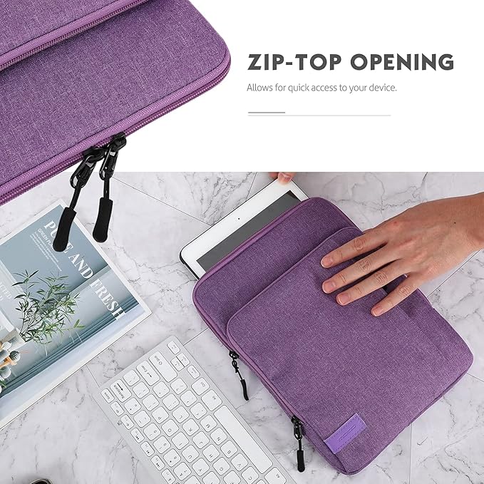 MoKo 9-11 Inch Tablet Sleeve Bag Carrying Case with Storage Pockets Fits New 11-inch iPad Air M4 2026/iPad Pro M5, iPad Pro/A16 11, iPad Air 5/4th 10.9, iPad 9/8th 10.2, Tab S8/S9 11, Purple