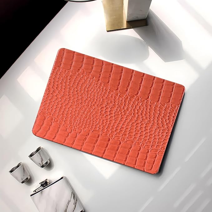 Compatible with Crocodile MacBook Air 13 inch Case 2021 2020 2019 2018 M1 A2337 A2179 A1932, Textured Elegant Luxury Aligator Skin Snakeskin PU Leather Hard Shell & Keyboard Cover, Orange