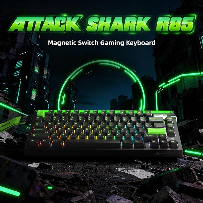ATTACK SHARK R85 HE 75% Magnetic Wired Gaming Keyboard,8KHz Polling Rate Rapid Trigger,0.005mm RT Precision,256K Scan Rate,Custom Hot-Swappable,Web Driver PC Keyboard for Gamer/Win/Mac,Neon Green