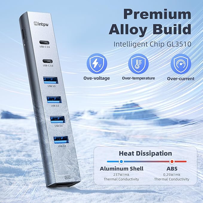 USB C Hub HDMI Multiport Adapter USB C to HDMI USBC Hub with HDMI 4K60Hz 8 Ports Aluminum Thunderbolt to USB Hub 3.0 5Gbps Type C Hub Extender for Laptop Mac iPad PC Surface(8 Ports)