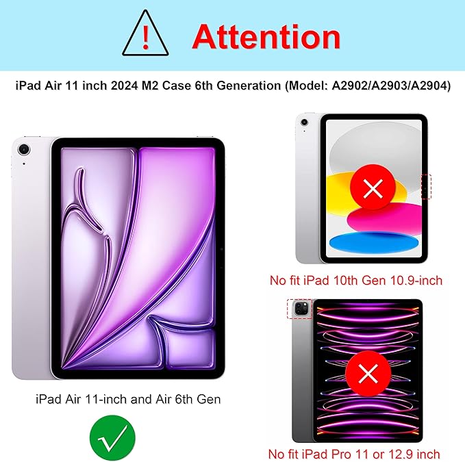 Andnary Case for iPad Air 11 inch Case M4/M3/M2 (2026/2025/2024), Heavy Duty Shockproof Cover with Screen Protector, 360° Rotating Stand, Pencil Holder, Shoulder Strap (Black)