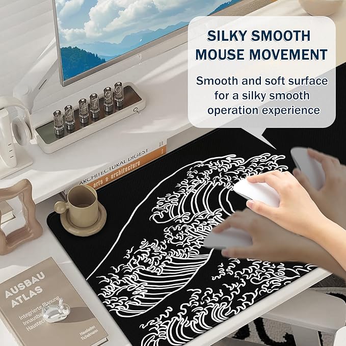 Gaming Mouse Pad - (31.5"×11.8") Kanagawa Waves Large Mouse Pads for Desk - Desk Mat for Keyboard and Mouse with Non-Slip Base, Desks Pad Matfor Game/Office & Home
