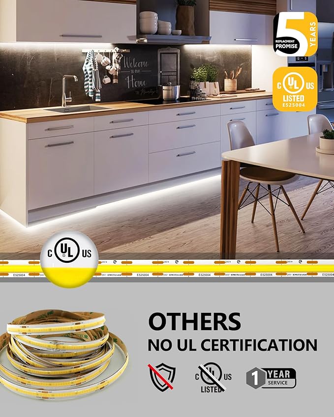 EMITEVER COB LED Strip Lights Neutral White 25ft, 4000K Ra 90+ Tape Light Premium High Density, 24V, 300+Lumens/ft, 3600LEDs/Spool, 3W/ft, UL Listed 5 Year Warranty (Power Supply Sold Separately)