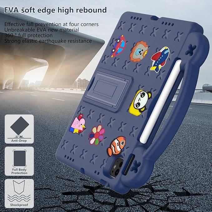 Dteck for iPad Air 6th Gen 11 Inch Case 2024,iPad Pro 11 Inch Case 2024 5th Gen(M4),Cartoon Panda Shockproof Rugged Lightweight Convertible Stand Kids Friendly Tablet Case with Handles,Navy Blue