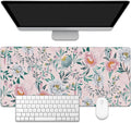 Floral Desk Mat,Large Gaming Mouse Pad,Non-Slip Rubber Base Desk Pad with Stitched Edges for Desk Office Home Decor 35.4X15.7 Inch
