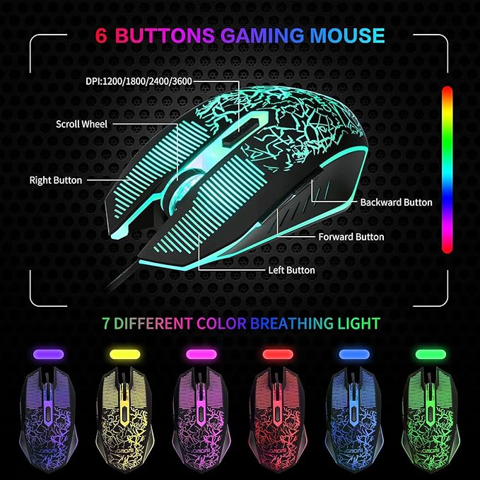Gaming LED Keyboard Mouse Headset and Mousepad Bundle, CHONCHOW Wired Rainbow LED Light Up Gaming Keyboard Mouse Headset, Value 4 in 1 Game Set for Xbox PS4 PS5 PC Laptop Gamer